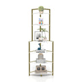 6 Tier Corner Open Shelf Modern Bookcase Wood Rack Freestanding Shelving Unit,Plant Album Trinket Sturdy Stand Small Bookshelf Space Saving For Living Room Home Office Kitchen Small Space Rustic Brown Gold White Corner Office American Design,Rustic