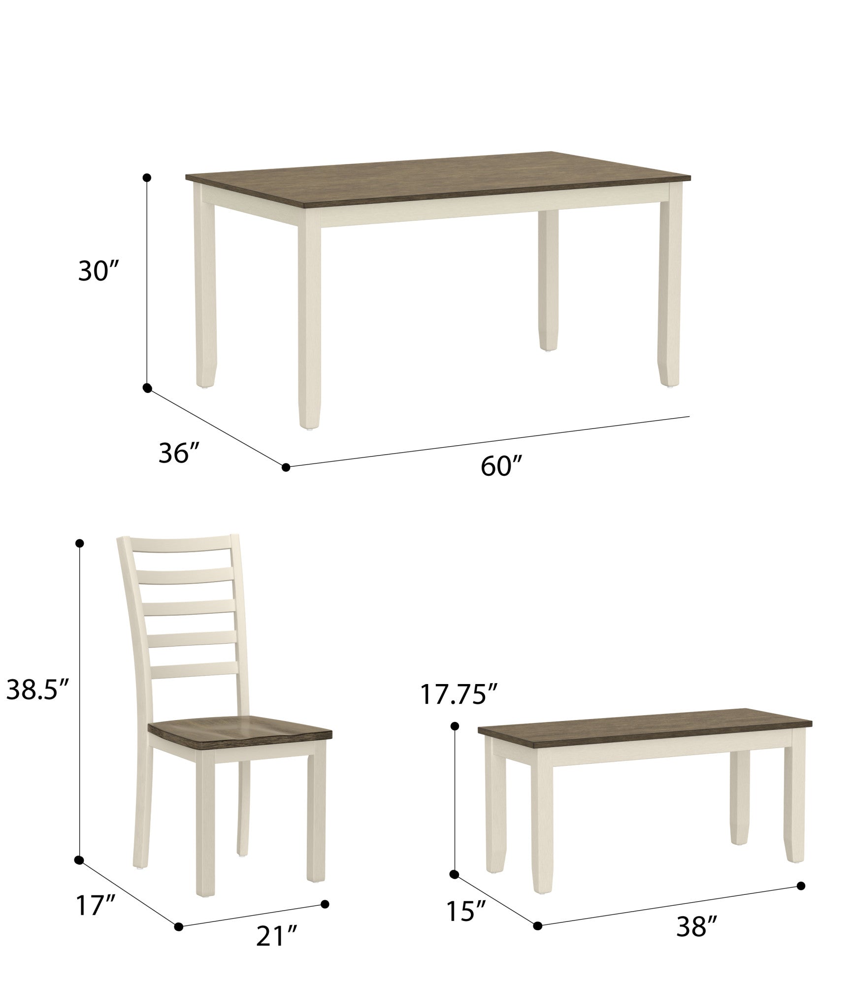 Radiant Brown And White 6 Piece Dining Table Set Brown White Solid Wood