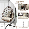 Swing Egg Chair With Stand Indoor Outdoor Wicker Rattan Patio Basket Hanging Chair With C Type Bracketwith Cushion And Pillow,Patio Wicker Folding Hanging Chair Special Construction Cup Holder Beige