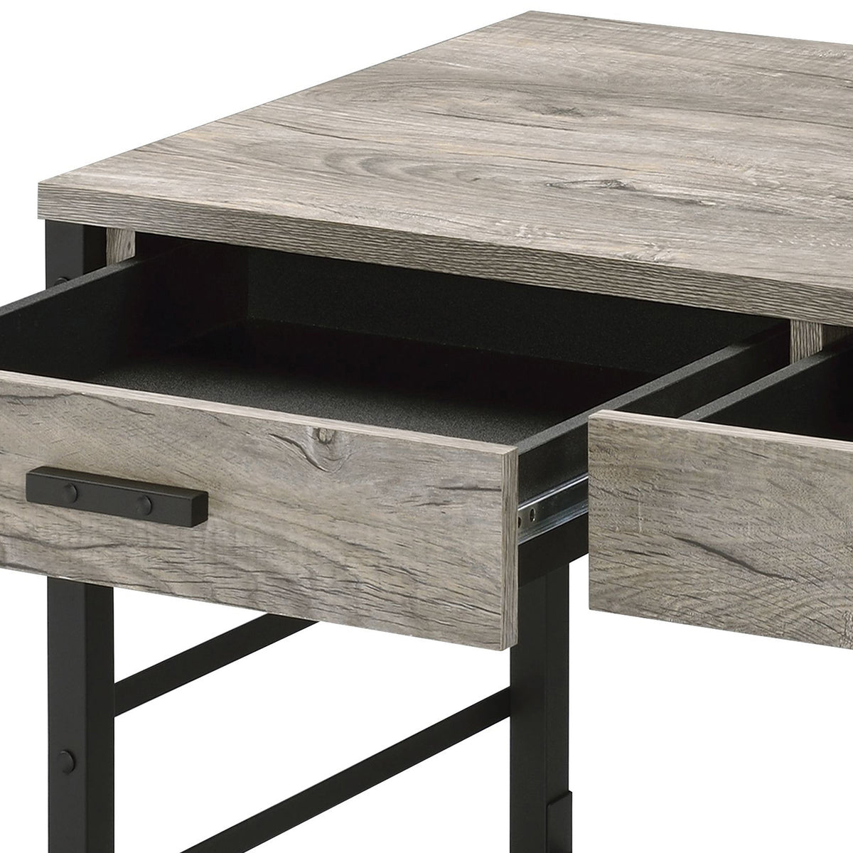 Light Weathered Oak And Black Writing Desk With 2 Drawers Black Brown Office Oak Wood Metal