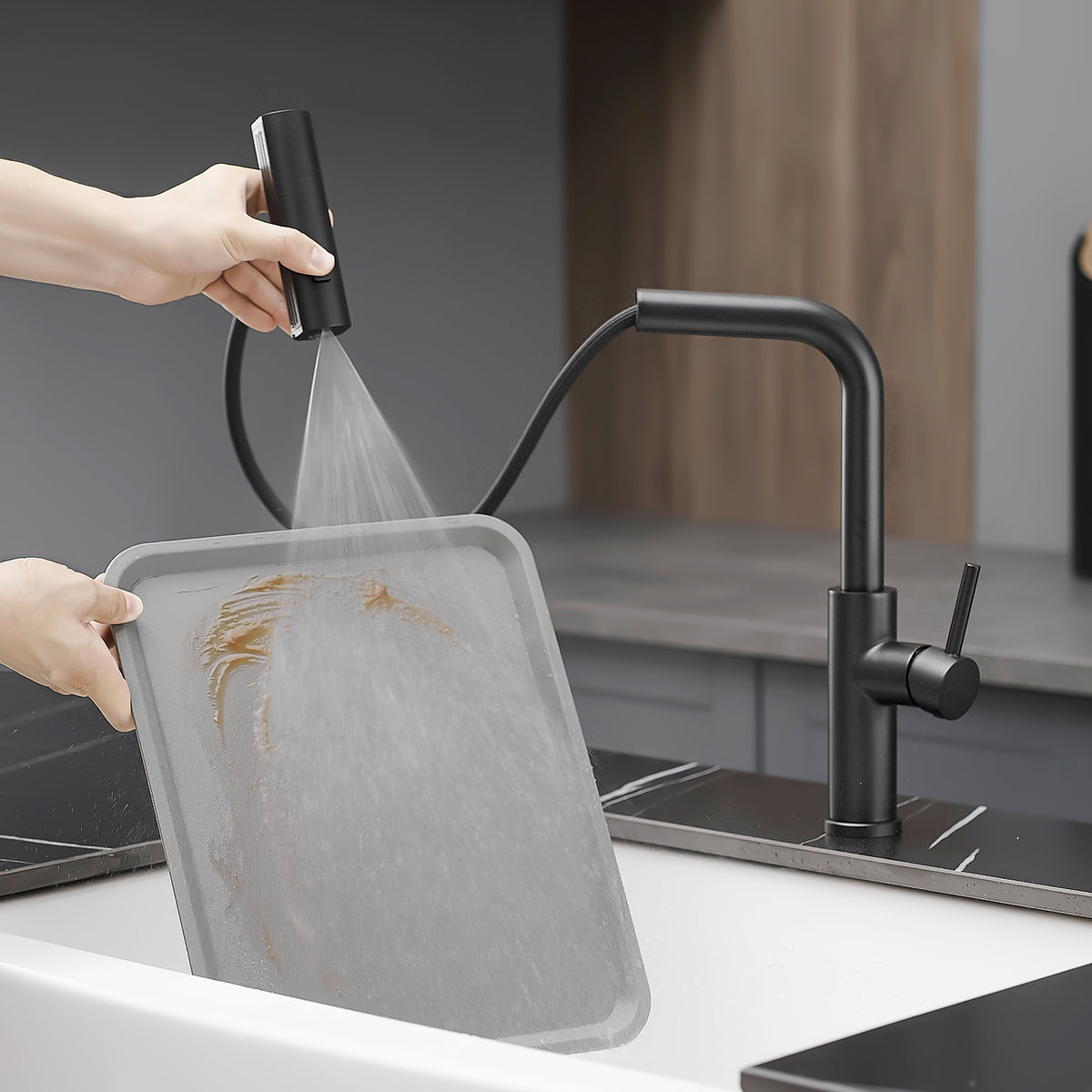 Kitchen Sink Faucet, Black Kitchen Faucets With Pull Out Sprayer,Kitchen Bar Faucet Single Hole Faucet Black Kitchen Classic,Contemporary,Modern Ceramic Stainless Steel