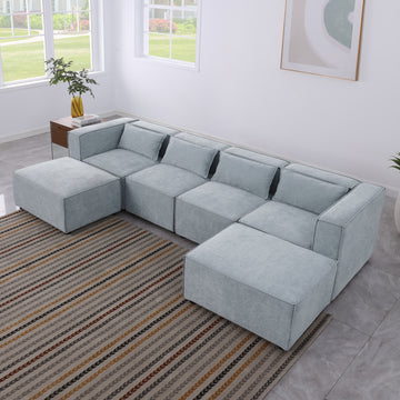 Modular Sofa Grayish Blue Chenille Fabric, Simple And Grand, The Seat And Back Is Very Soft. This Is Also A Knock Down Sofa Grayish Blue Chenille 6 Seat
