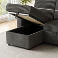 85 Inches Corduroy Sofa Bed, 3 Seater Sleeper Sofa With Storage Chaise, Square Handrail With Two Cup Holder And Usb Charge Port, Pull Out Couch For Living Room Dark Grey Corduroy 3 Seat