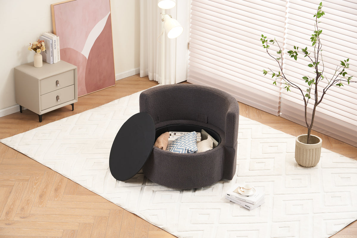 029 Teddy Fabric Swivel And Storage Chair With Back Cushion For Living Room,Dark Gray Dark Gray Primary Living Space Modern Foam Teddy