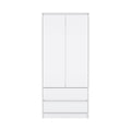 Armoire, Wardrobe Closet With Two Drawers,Hanging Rod, White White Solid Wood Mdf Engineered Wood