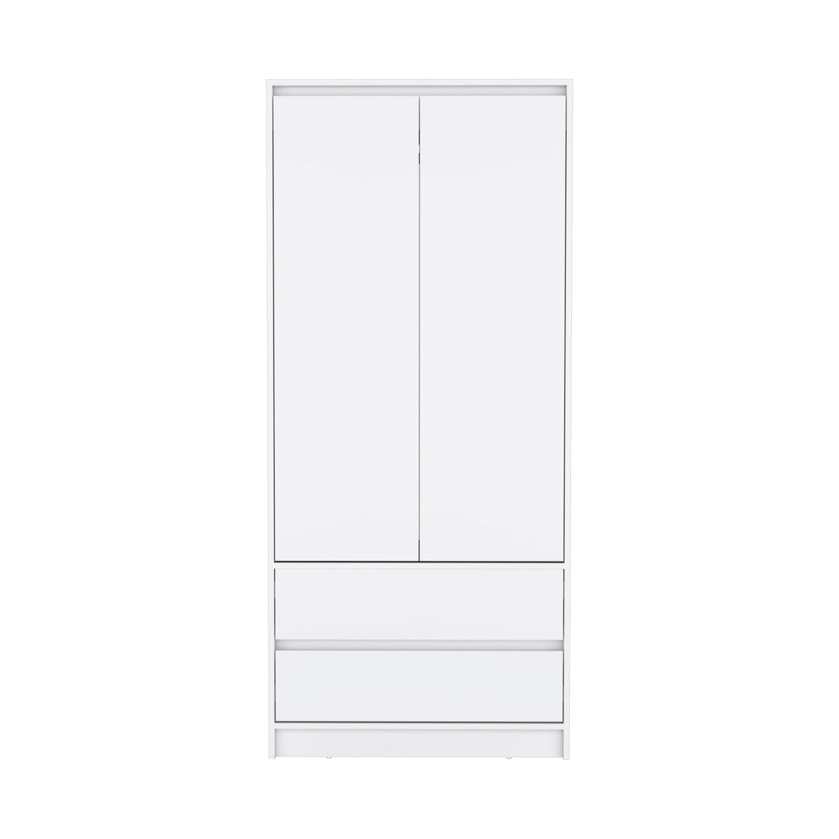 Armoire, Wardrobe Closet With Two Drawers,Hanging Rod, White White Solid Wood Mdf Engineered Wood