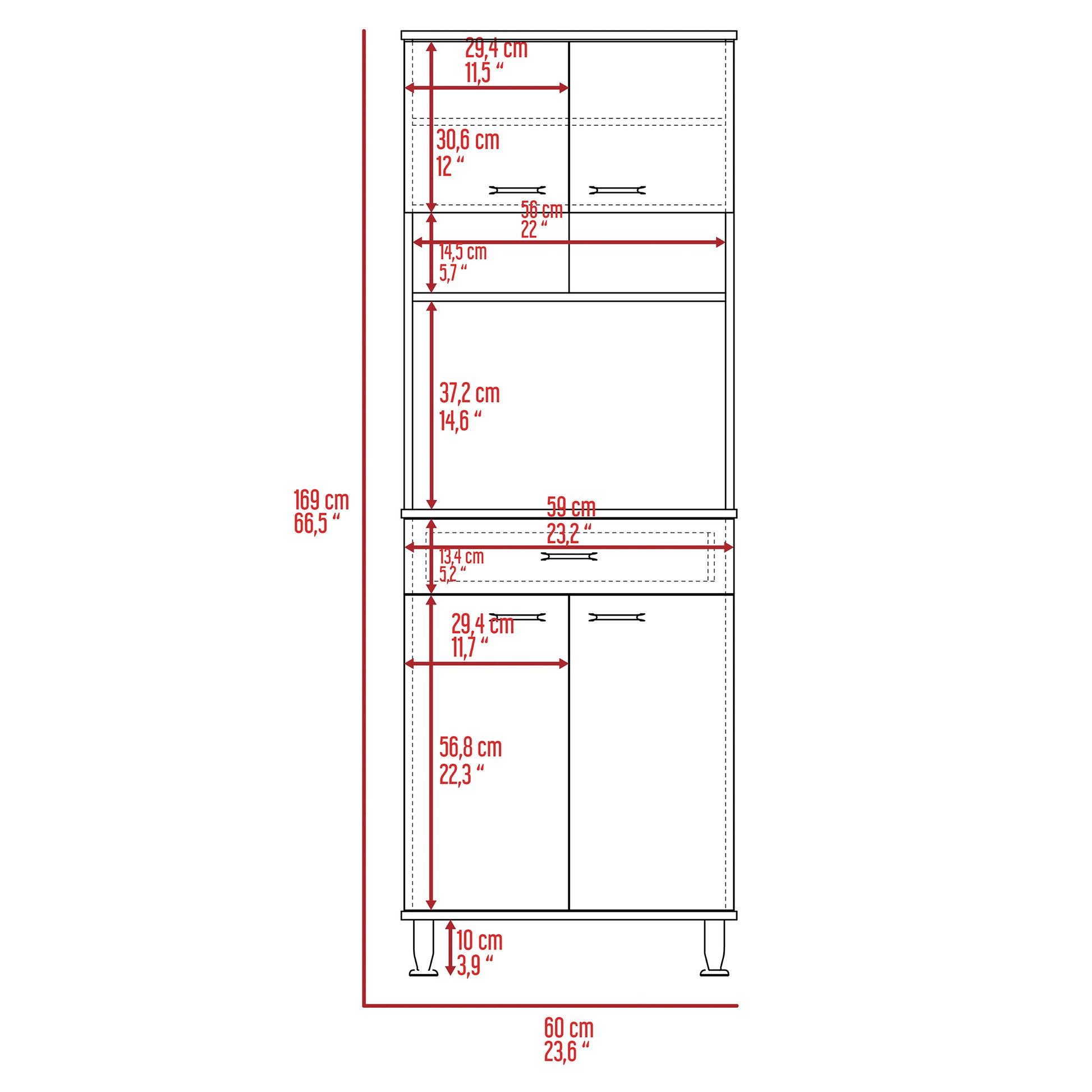 Bay Area Pantry, Two Door Cabinets, One Drawer, Four Adjustable Metal Legs Beige Kitchen Contemporary Melamine Engineered Wood
