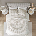 3 Piece Tufted Cotton Chenille Coverlet Set Ivory Taupe Full Queen Ivory Taupe Cotton
