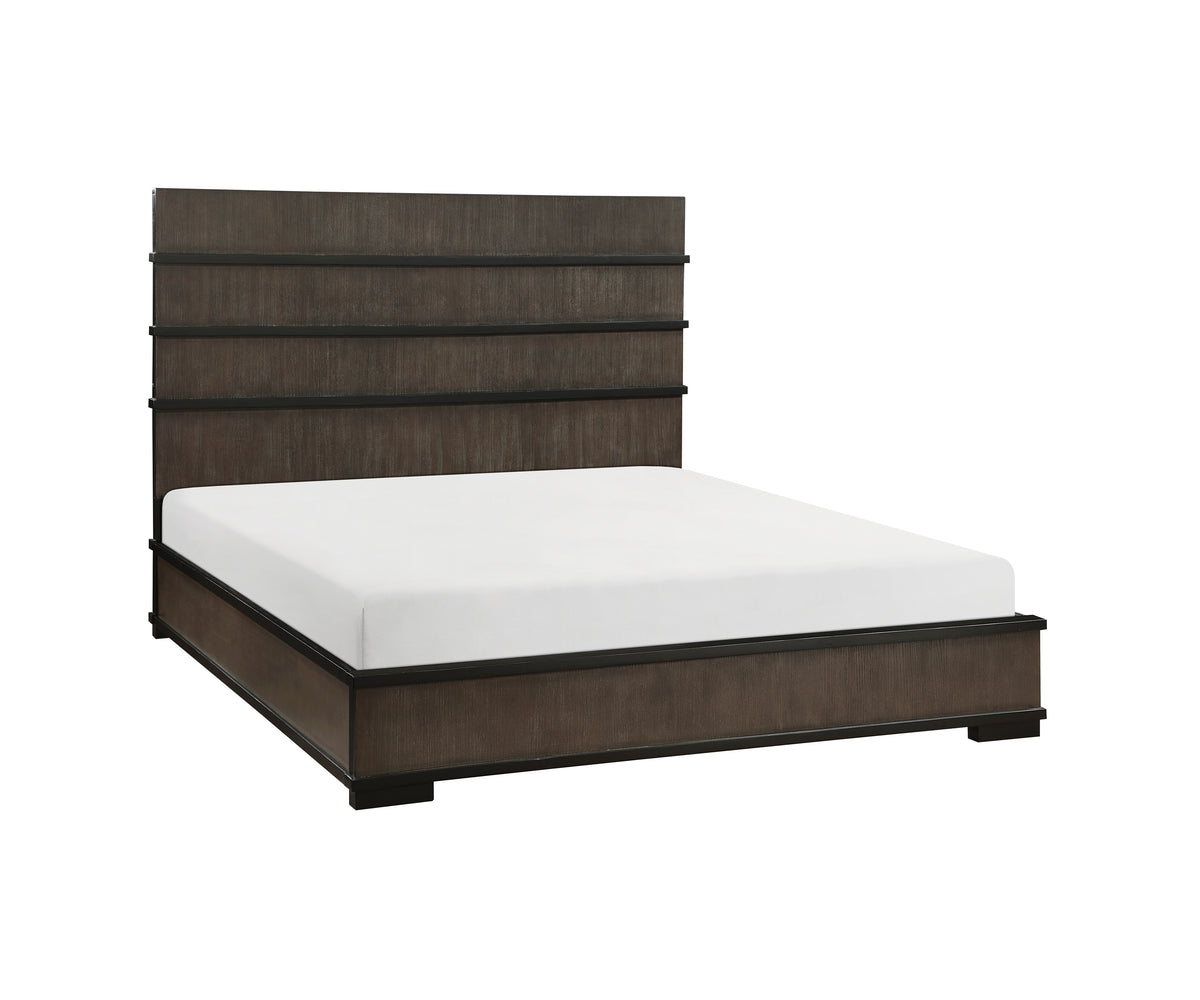 Two Tone Brown Black Finish Led Headboard King Bed 1Pc Modern Industrial Design Bedroom Furniture Box Spring Required King Black,Brown Gray Wood Bedroom Bed Frame Wood