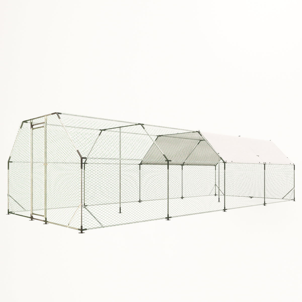 9.94 Ft. X 25.68 Ft. Galvanized Large Metal Walk In Chicken Coop Cage Farm Poultry Run Hutch Hen House Silver Metal