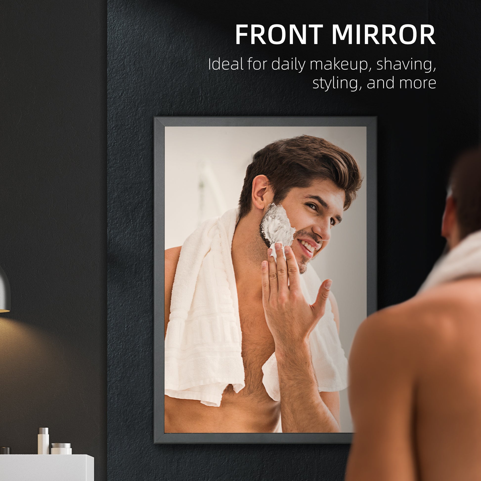 Kleankin Bathroom Mirror With Storage Shelves Bathroom Wall Cabinet, Black Black Stainless Steel