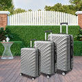 3 Piece Hard Shell Luggage Set With Tsa Lock Spinner Wheel Abs Lightweights Checked Convenient Stackable Suitcase Woman Men 20 24 28 Silver Grey Abs