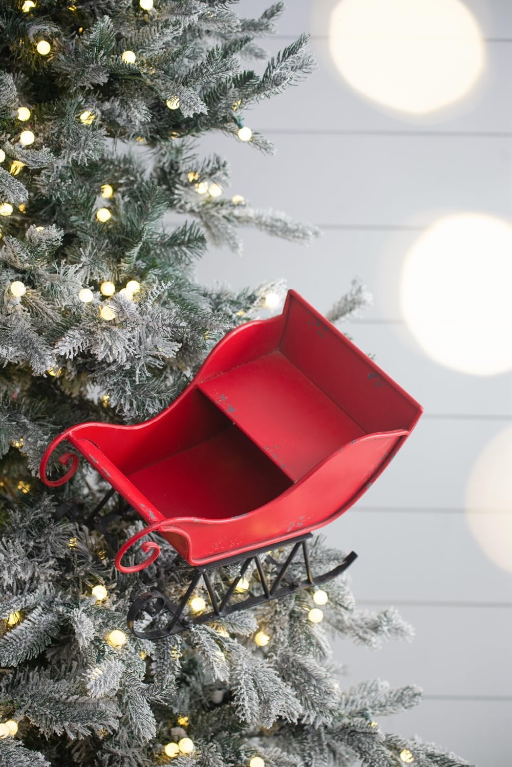 14.5X10X11"H Iron Red Black Sleigh Small, Distressed Christmas Santa Sleigh Holiday Tabletop Hanging Decoration Black Red Iron
