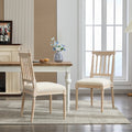 Antique Dining Chairs Linen Fabric Upholstered Wooden Chairs Set Of 2 Cream Fabric