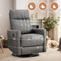 Rocking Recliner Chair With Large Footrest, Stain Resistant Faux Leather Recliner Rocker, Single Sofa Recliner For Living Room, Office, High Back, Upholstered Deep Seat, Grey Grey Metal
