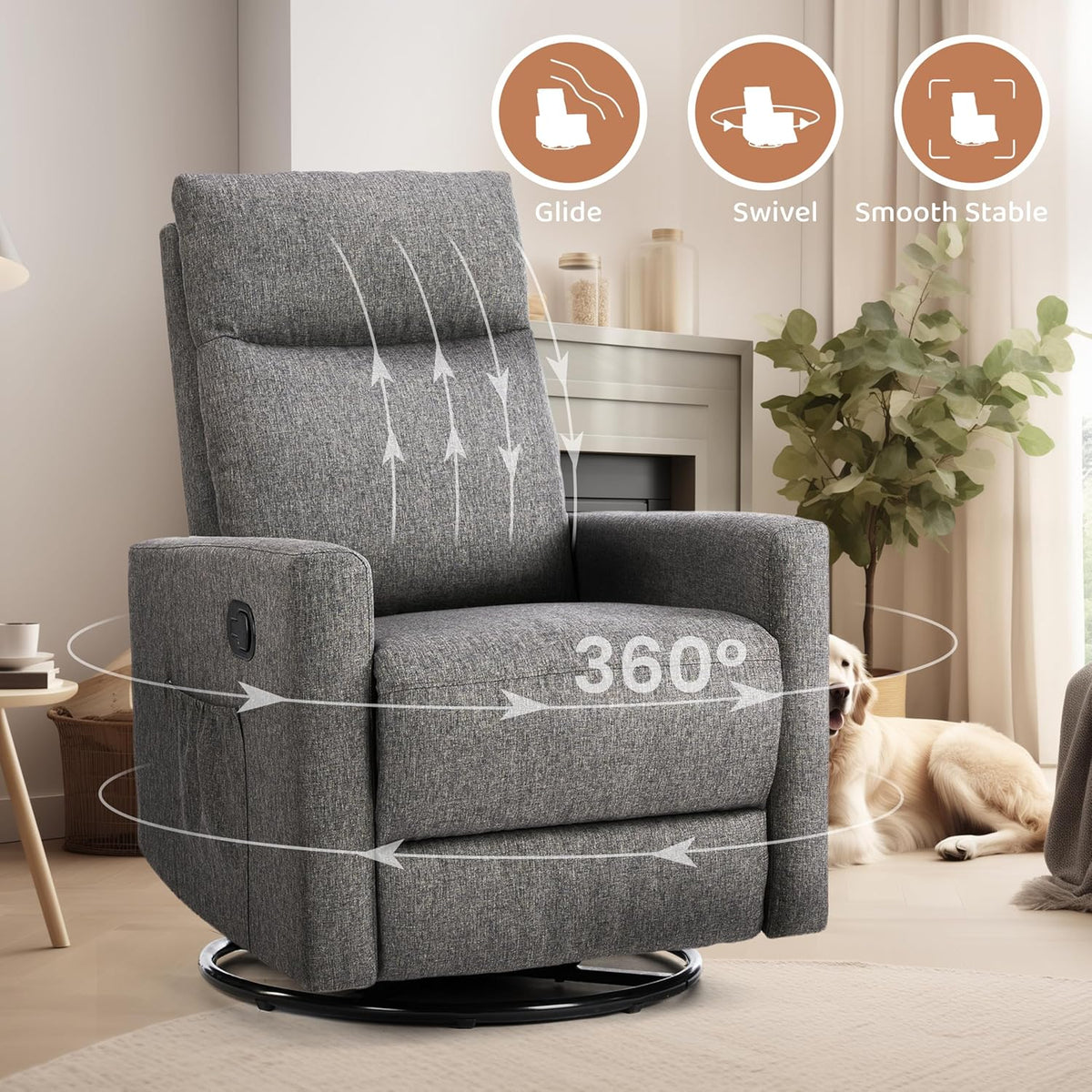 Rocking Recliner Chair With Large Footrest, Stain Resistant Faux Leather Recliner Rocker, Single Sofa Recliner For Living Room, Office, High Back, Upholstered Deep Seat, Grey Grey Metal