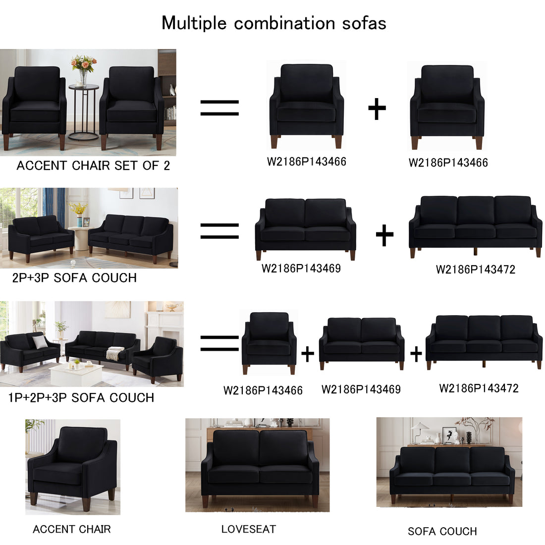 Modern Armchair, Living Room Single Seat Sofa Chair With Wooden Legs, Upholstered Velvet Accent Chair For Living Room, Bedroom,Black Black Espresso Velvet Wood Primary Living Space Medium Soft Cushion Back American Design Rubberwood Square Arms Foam