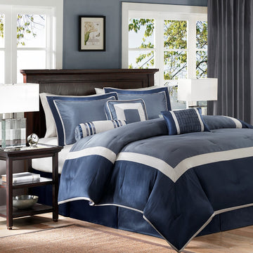 7 Piece Comforter Set Navy Queen Queen Navy Polyester