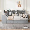 Full Size Wooden Daybed With 3 Drawers, Usb Ports And Deskgray Full Gray Wood
