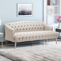 Comfy 3 Seat Sofa With Wooden Legs, Pu, For Living Room And Study Beige Fabric 3 Seat