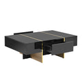 47.2'' X 31.4''Minimalist High Gloss Coffee Table With 2 Drawers, Multi Storage Rectangle Sofa Table With Golden Wood Grain Legs, Modern Center Table For Living Room, Black Black Particle Board Mdf