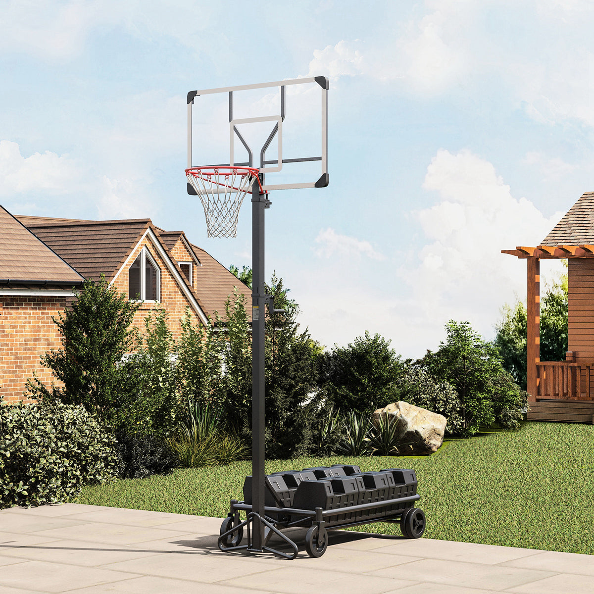 Soozier Portable Basketball Hoop, Fully Foldable Basketball Goal, 4.3 10.2Ft Height Adjustable Basketball System With 4 Wheels And Extra Wide Base For Teenagers, Youth & Adults Black Steel
