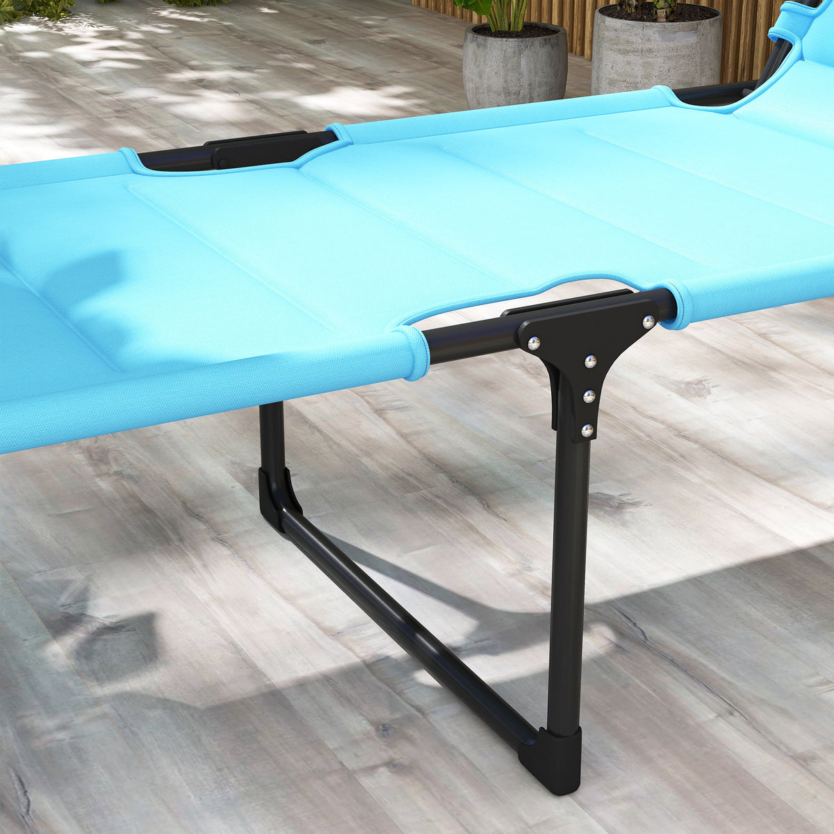 Outsunny 2 Pcs Outdoor Lounge Chair, Adjustable Backrest Folding Chaise Lounge, Cushioned Tanning Chair W Sunshade Roof & Pillow Headrest For Beach, Camping, Hiking, Light Blue Light Blue Steel