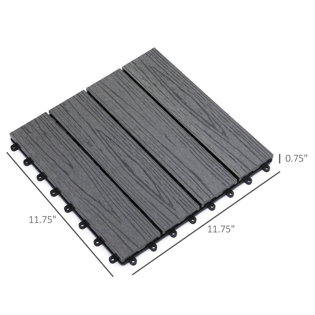 Outsunny Interlocking Deck Tiles, Pack Of 11 Outdoor Flooring Patio Tiles, 12" X 12", All Weather For Porch, Balcony, Backyard For A Classic Look, Grey Gray Plastic