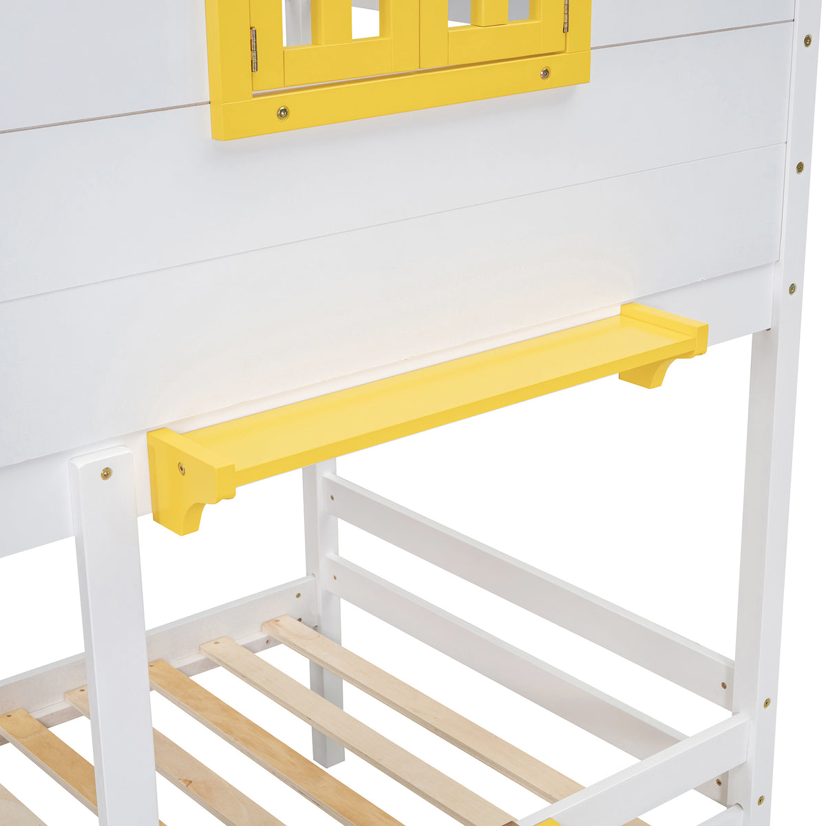 Twin Over Twin Bunk Bed With 2 Drawers, 1 Storage Box, 1 Shelf, Window And Roof White Old Sku:Lt001608Aak Twin White Solid Wood