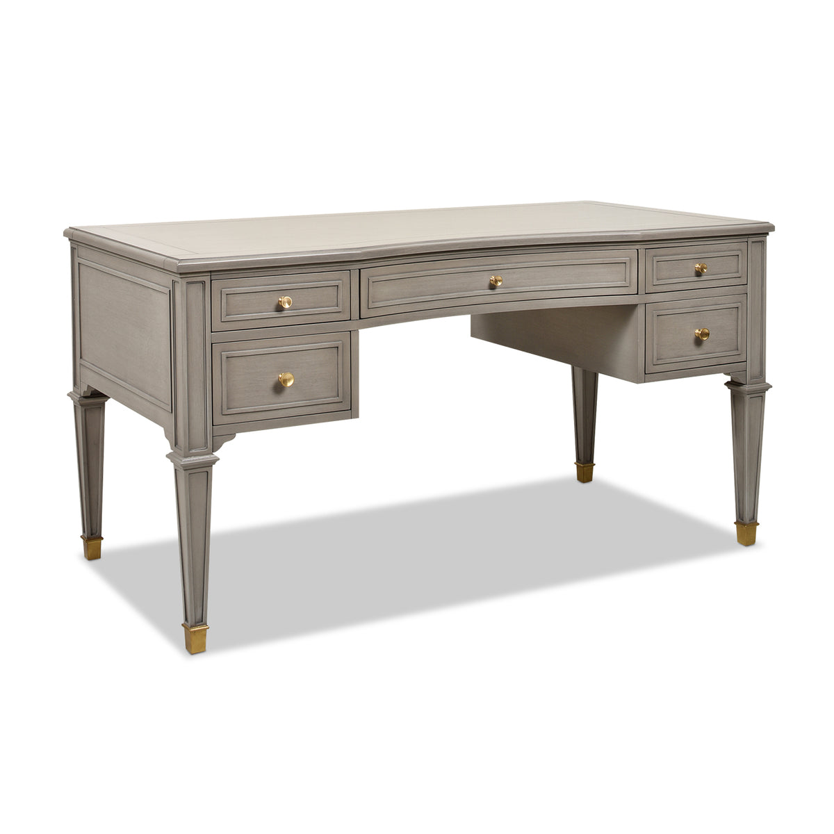 Dauphin Gold Accent 5 Drawer Wood Executive Desk, Grey Cashmere Wood Gray Solid Wood Mdf Wood