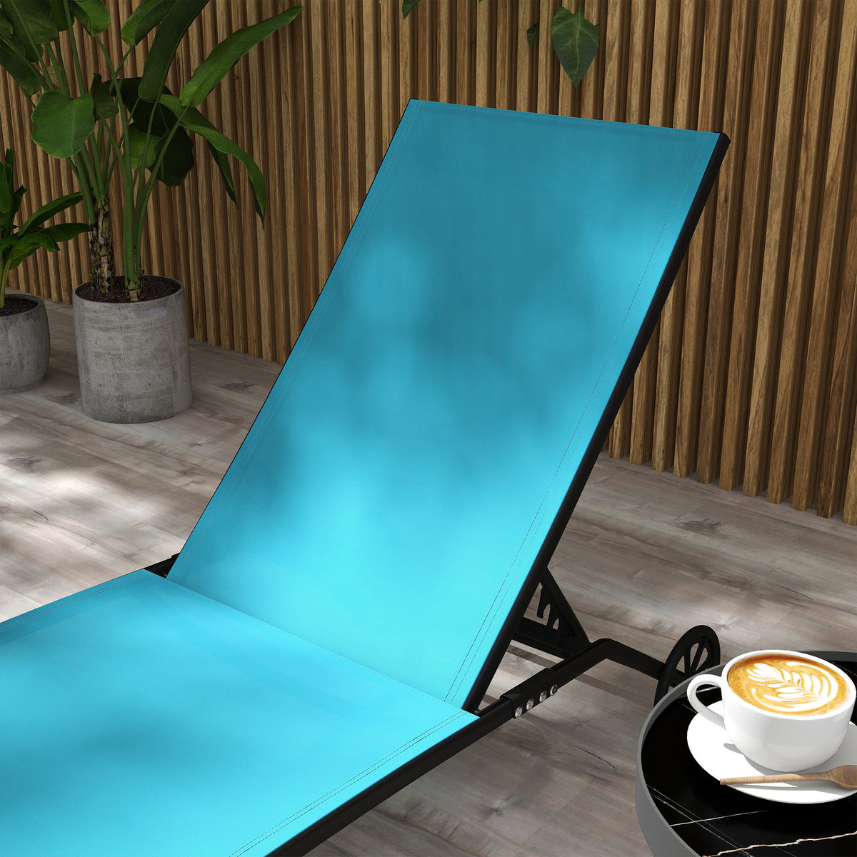 Outsunny Outdoor Chaise Lounge, 2 Piece Lounge Chair With Wheels, Tanning Chair With 5 Adjustable Positions For Patio, Beach, Yard, Pool, Blue Blue Fabric
