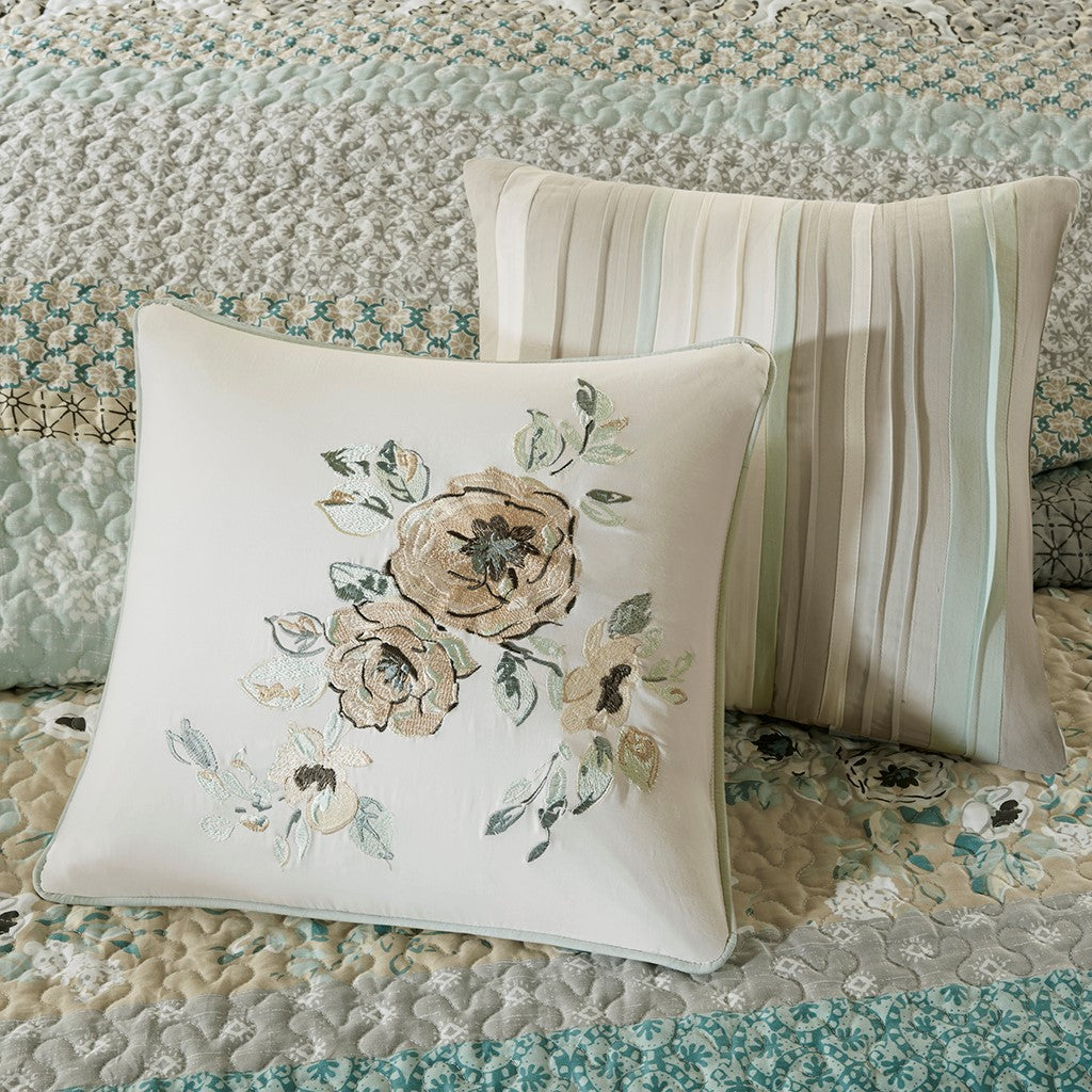 6 Piece Cotton Quilt Set With Throw Pillows Green King Cal King Green Polyester