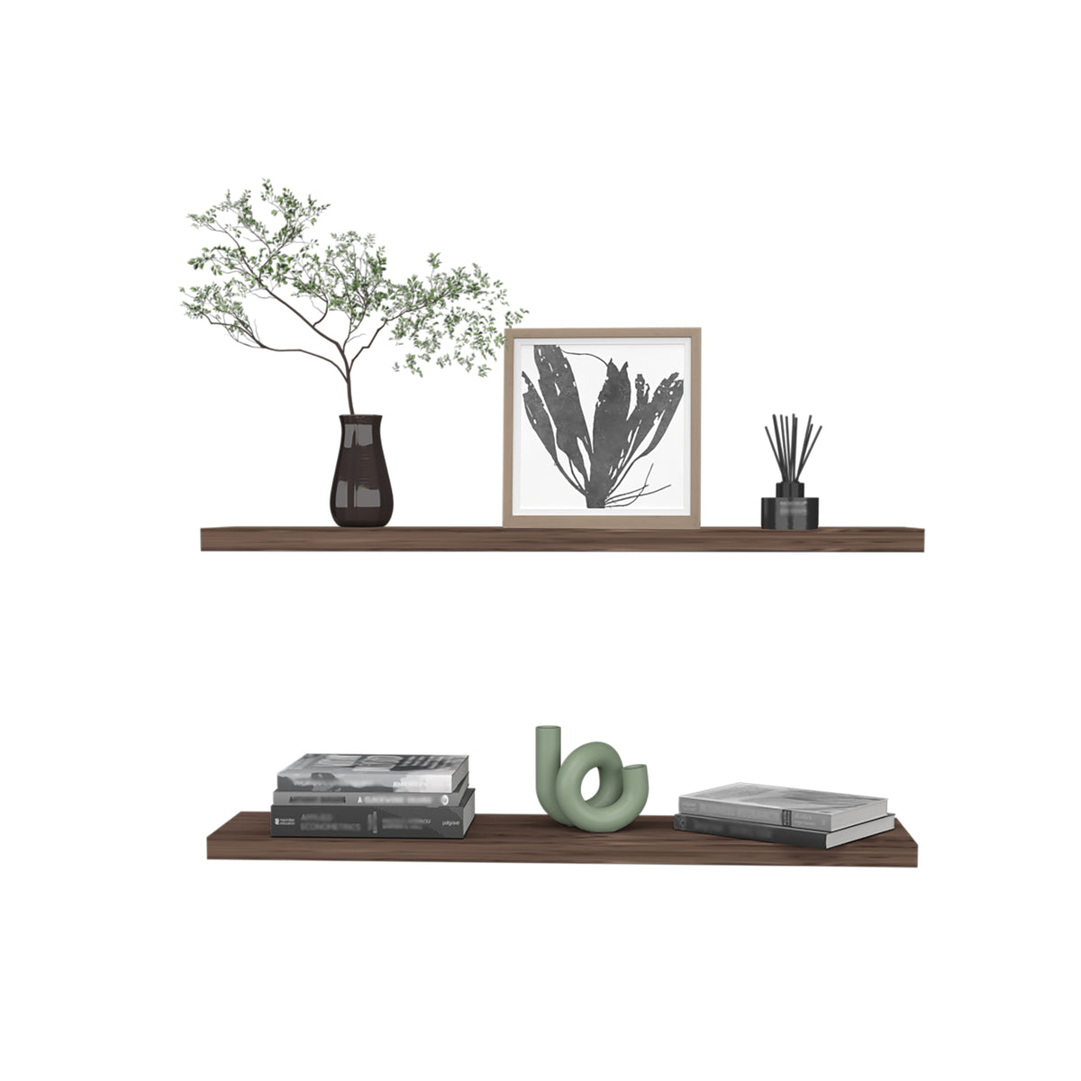 Ecco 47" Wide Floating Shelves Set Of 2, Shelves For Wall Decor For Bedroom, Bathroom Storage Shelves, Book Shelves For Living Room 2 Or Less Walnut Horizontal Primary Living Space Open Back Modern