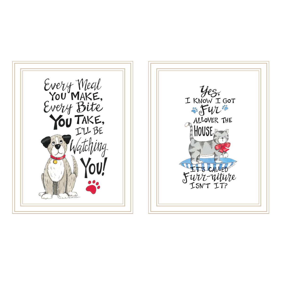 2 Piece Vignette It'S Called Furr Niture Isn'T It White Framed Wall Art For Living Room, Bedroom Wall Art Print For Home Decor By Deb Strain Multicolor Wood Paper
