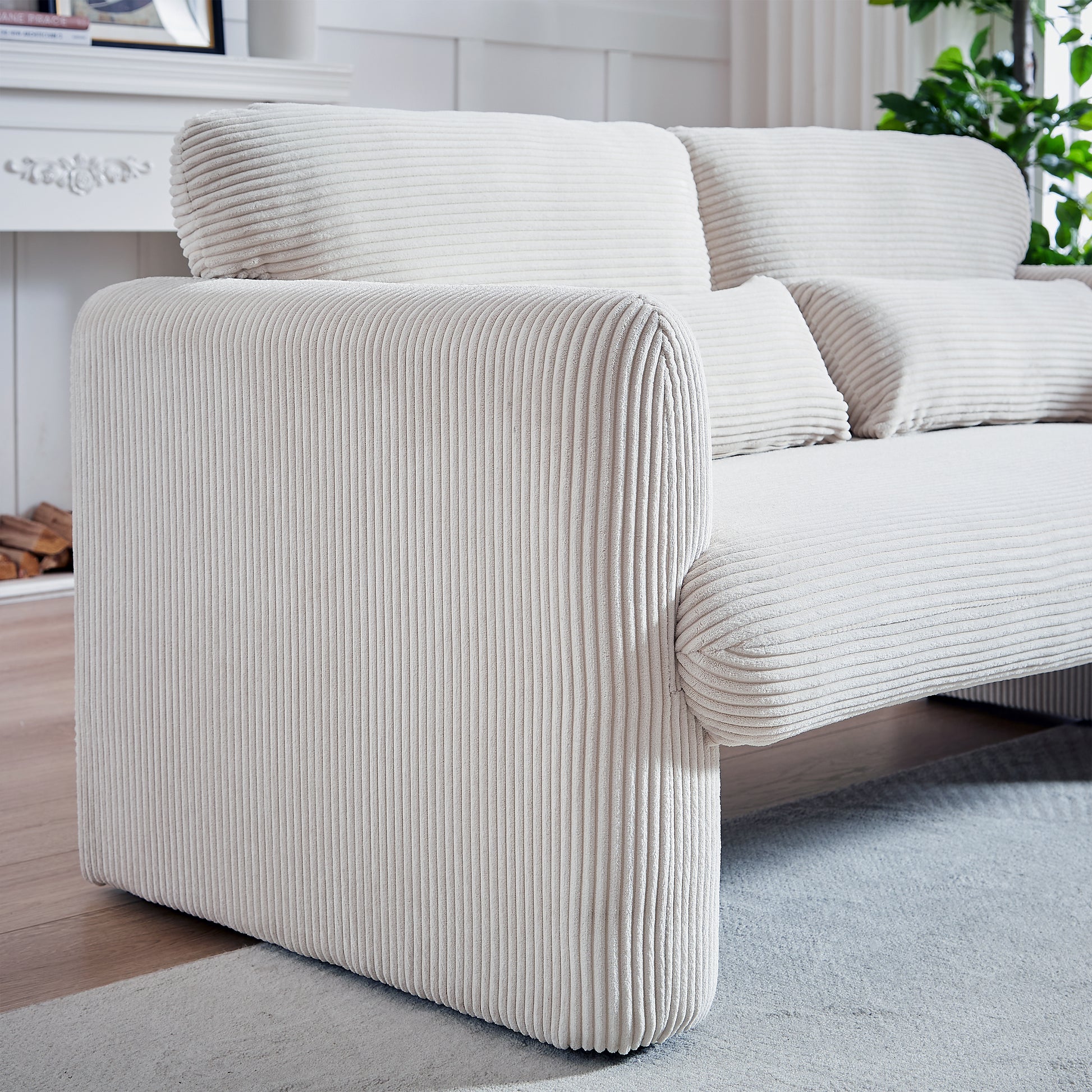 60"Corduroy Fabric Loveseat Sofa With 60"Loveseat Sofa, Modern Sofa With Support Pillow, For Apartment, Office, Living Room & Bedroom Beige Corduroy 2 Seat