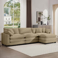 Corduroy 3 Seater Sofa With 1 Footrest, L Shaped Double Sofa With Ottoman For Small Living Rooms, Tan Corduroy Sofa Tan Corduroy 3 Seat