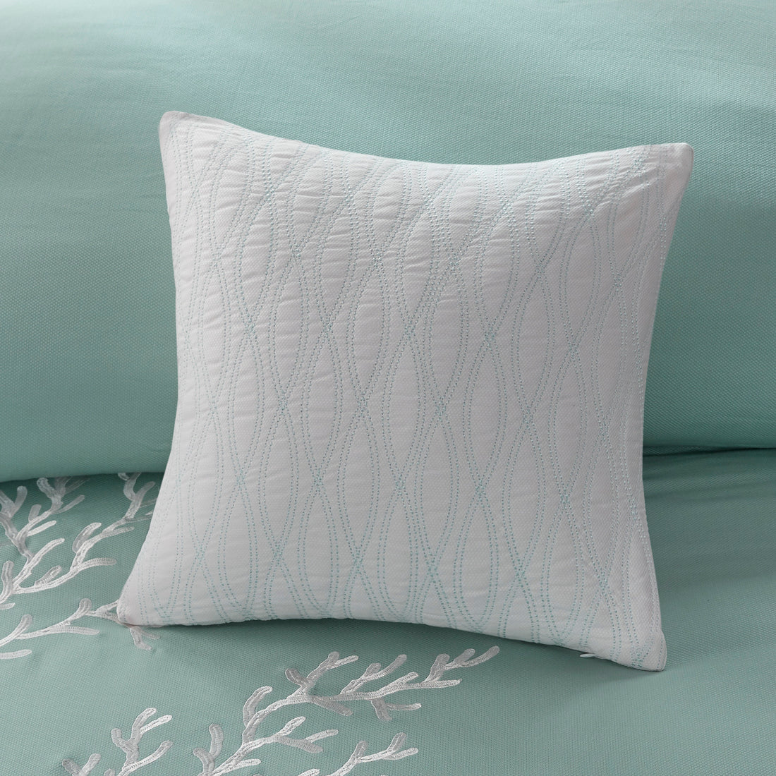 Oversized Cotton Jacquard Comforter Set Aqua King King Aqua Cotton
