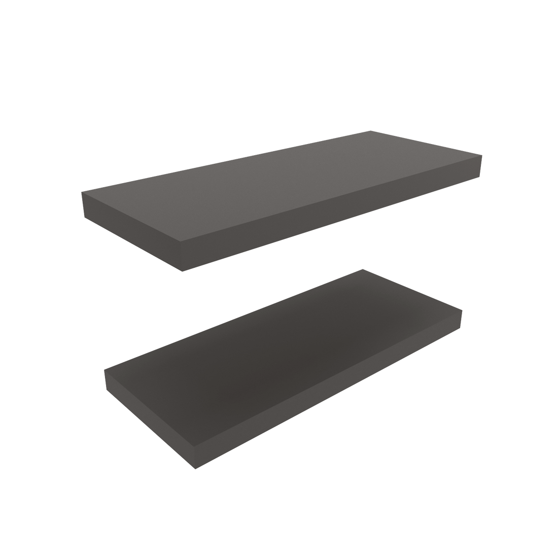 Floating Shelves 1.50" H, 2 Shelves, Matt Gray Grey Solid Wood Mdf Engineered Wood