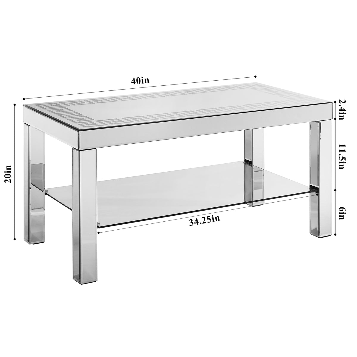 W 40 "X D 20" X H 20 "Curved Border Carved Mirror Coffee Table: Silver Mirror Glass Tabletop With Sparkling Diamond Edge Frame And Crystal Mirror Legs, Small Coffee Table For Modern Home Sofa Decorati Silver Desk And Chair Set Primary Living Space