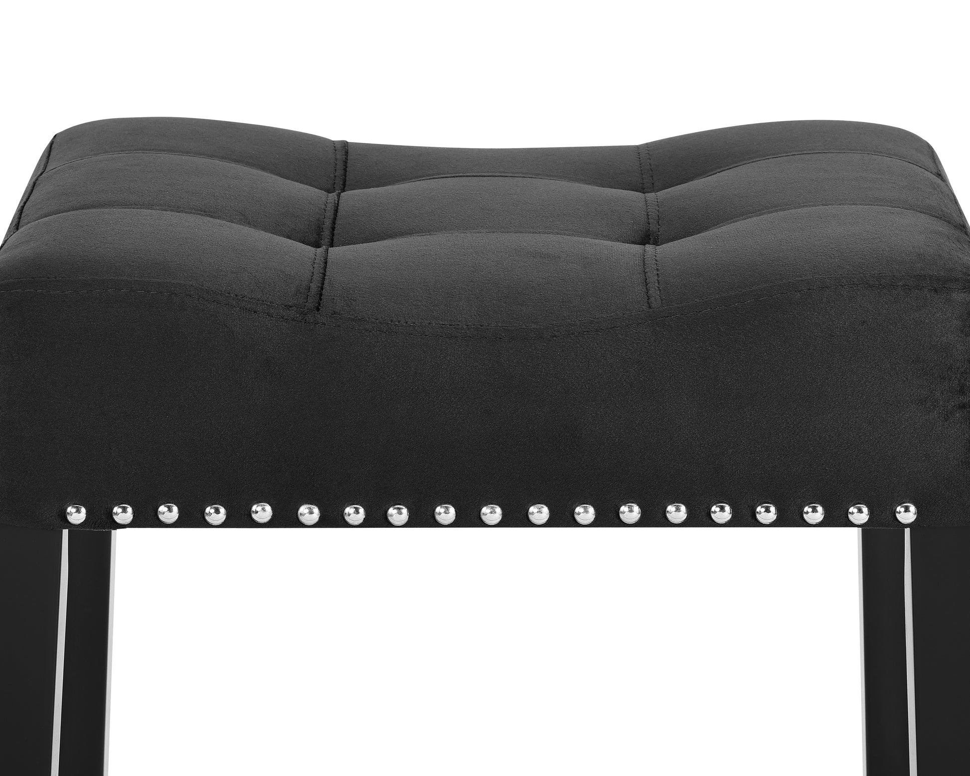 2Pc Black Saddle 27" Counter Stool Modern Style Kitchen Bar Black Velvet Finish Upholstered Seat Nail Head Trim Black Dining Room Contemporary,Modern Fabric,Wood