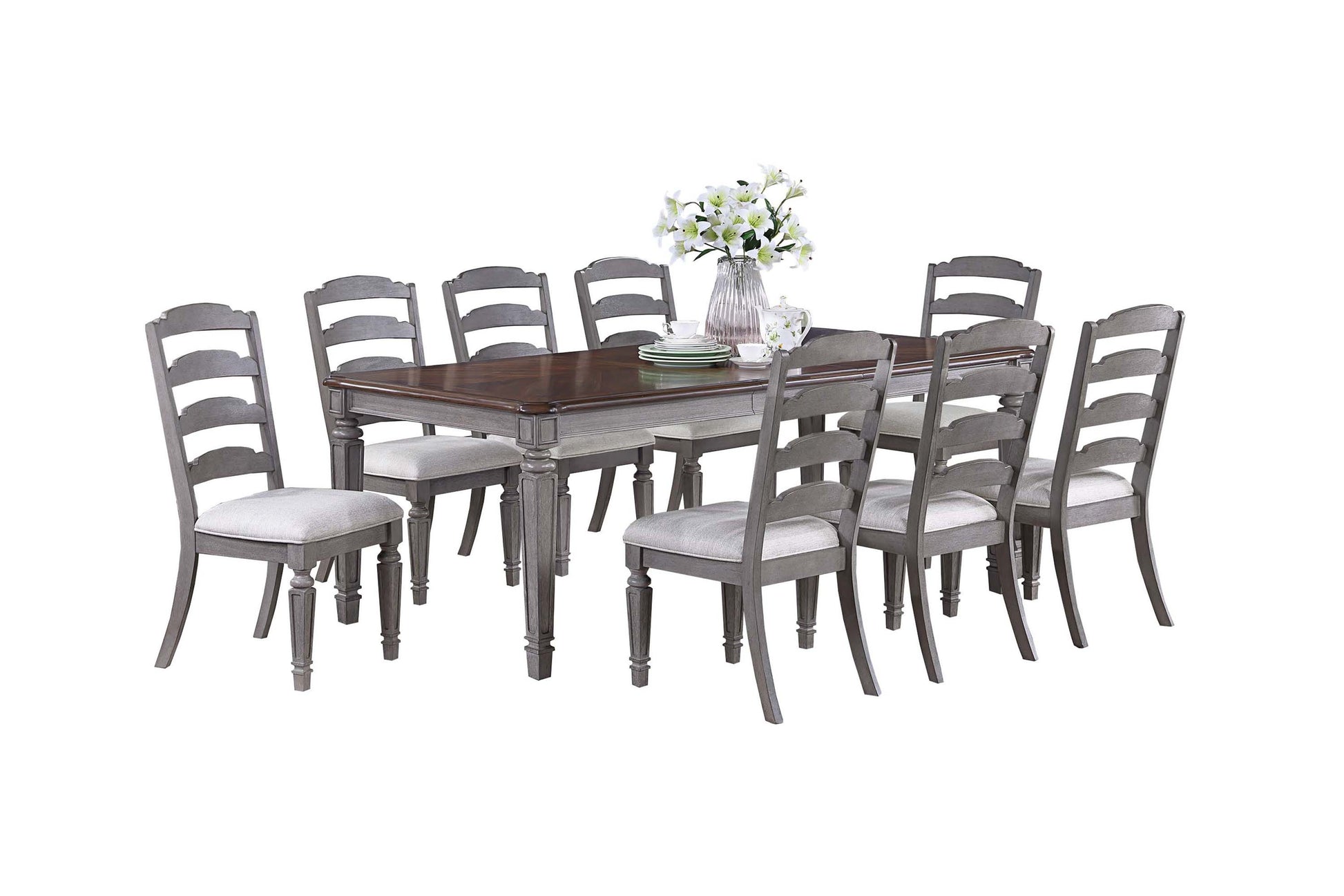 Light Grey And Cherry Contemporary Style 1Pc Dining Table Wooden Frame Dining Room Furniture Cherry,Light Grey Seats 6 Dining Room Classic,Contemporary,Modern Rubberwood Kitchen & Dining Tables