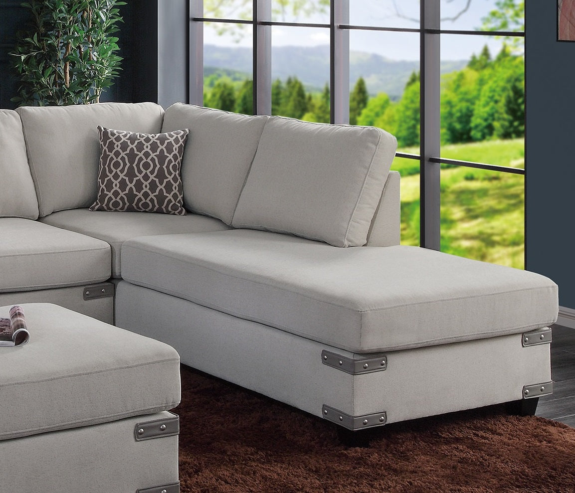Living Room Furniture Mushroom Chenille Sectional W Ottoman Linen Like Fabric Sofa Reversible L R Chaise Ottoman 3Pc Sectional Sofa Mushroom Chenille Wood Primary Living Space Cushion Back