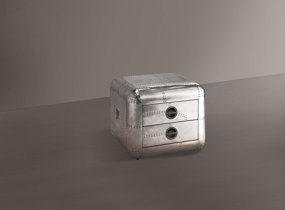 Aluminum 2 Drawer End Table Silver Primary Living Space Drawers Rectangular Wood Metal