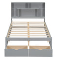 Full Size Platform Bed With Storage Headboard And 2 Drawers, Gray Box Spring Not Required Full Gray Wood Bedroom Bed Frame Solid Wood Mdf