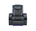 Alair Power Motion Recliner W Bluetooth Speaker & Cooling Cup Holder, Blue & Black Leather Aire Lv02459 Blue Upholstered