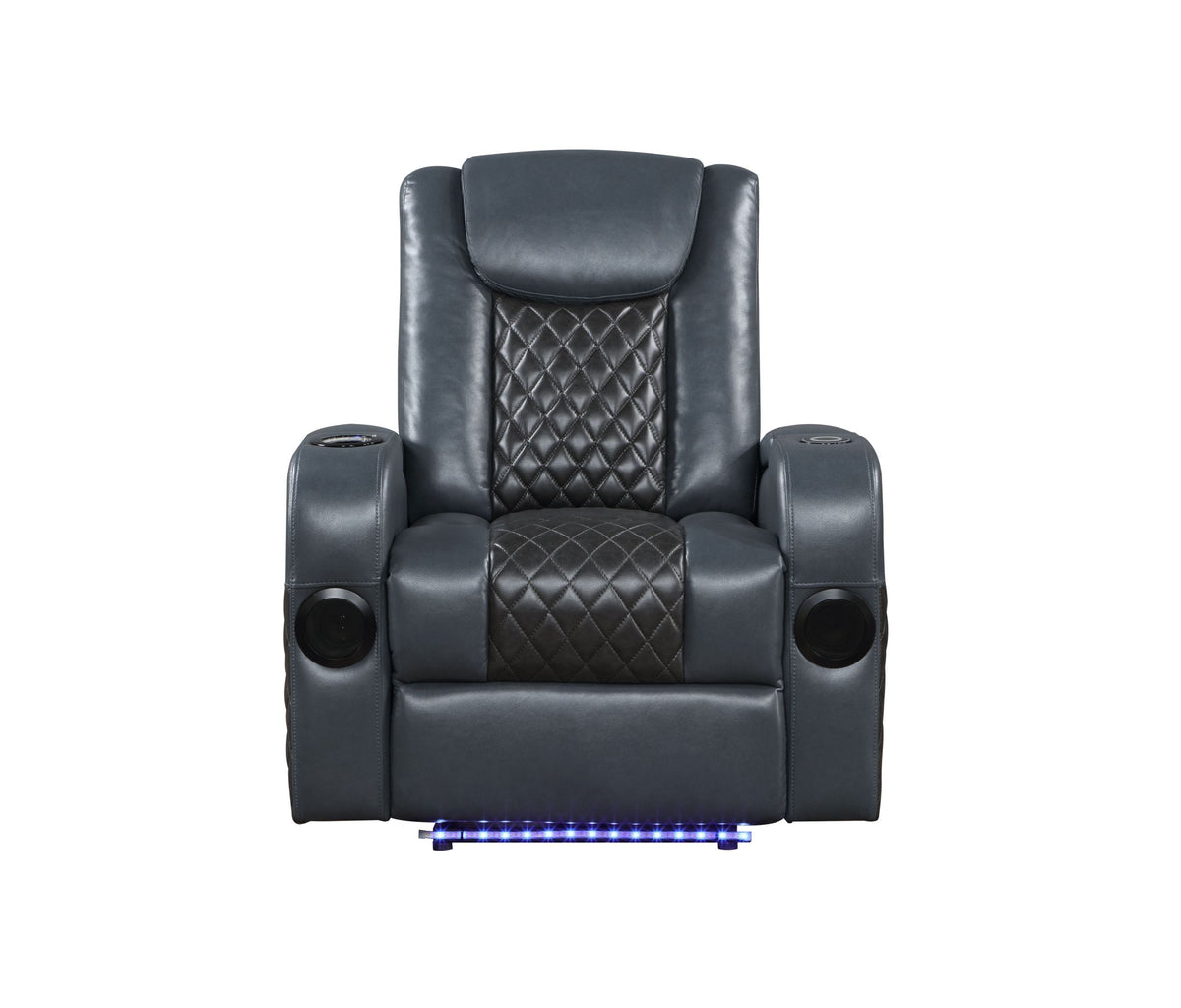 Alair Power Motion Recliner W Bluetooth Speaker & Cooling Cup Holder, Blue & Black Leather Aire Lv02459 Blue Upholstered