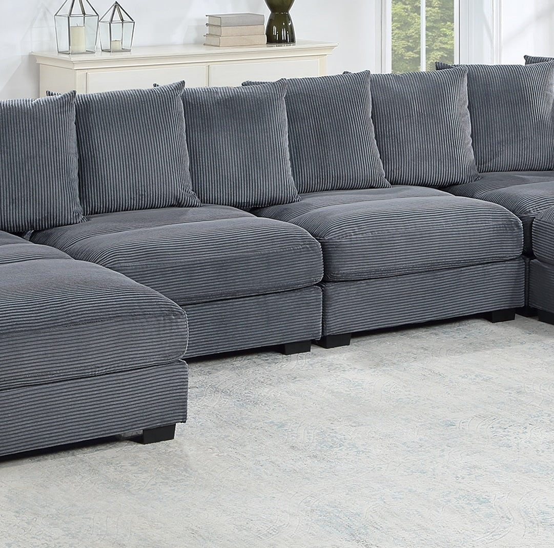 Living Room Furniture Armless Chair Dark Gray Corduroy 1Pc Armless Chair Soft Cushion Wood Legs Dark Gray Primary Living Space Contemporary,Modern Corduroy