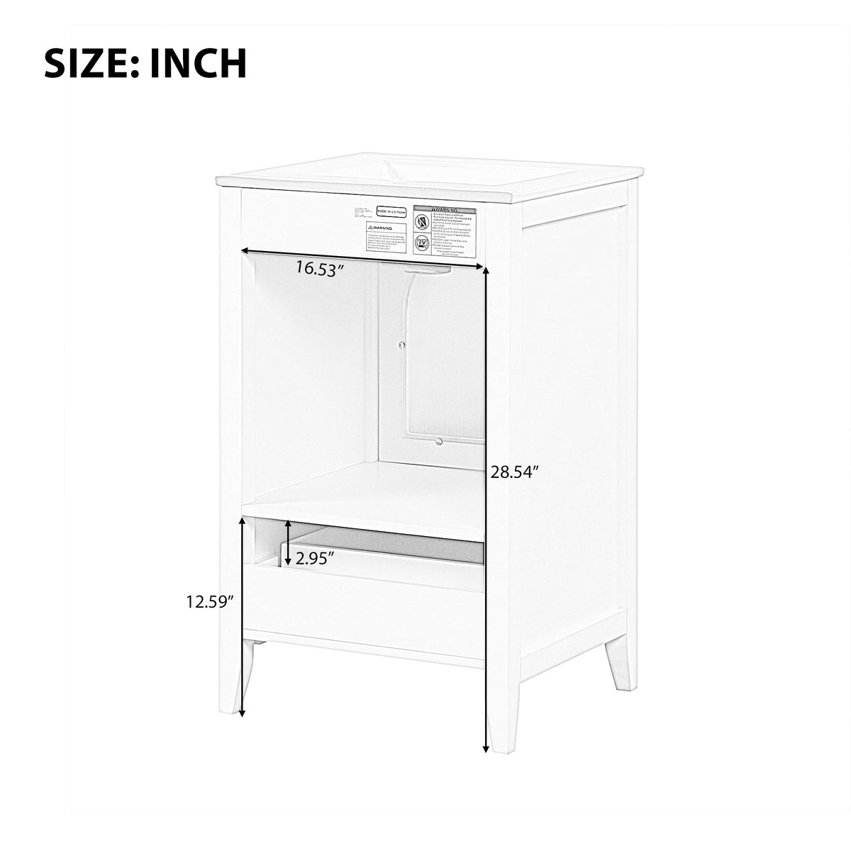 20" Bathroom Vanity With Sink, Bathroom Cabinet With Soft Closing Glass Door, A Drawer, Black Black Mdf