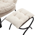 Lazy Chair With Ottoman, Modern Lounge Accent Chair With Armrests And A Side Pocket, Leisure Upholstered Sofa Chair Reading Chair With Footrest For Small Space, Corner Chair White White Cotton Steel