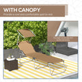 Outsunny Outdoor Lounge Chair, Adjustable Folding Chaise Lounge, Tanning Chair With Sun Shade For Beach, Camping, Hiking, Backyard, Tan Tan Steel